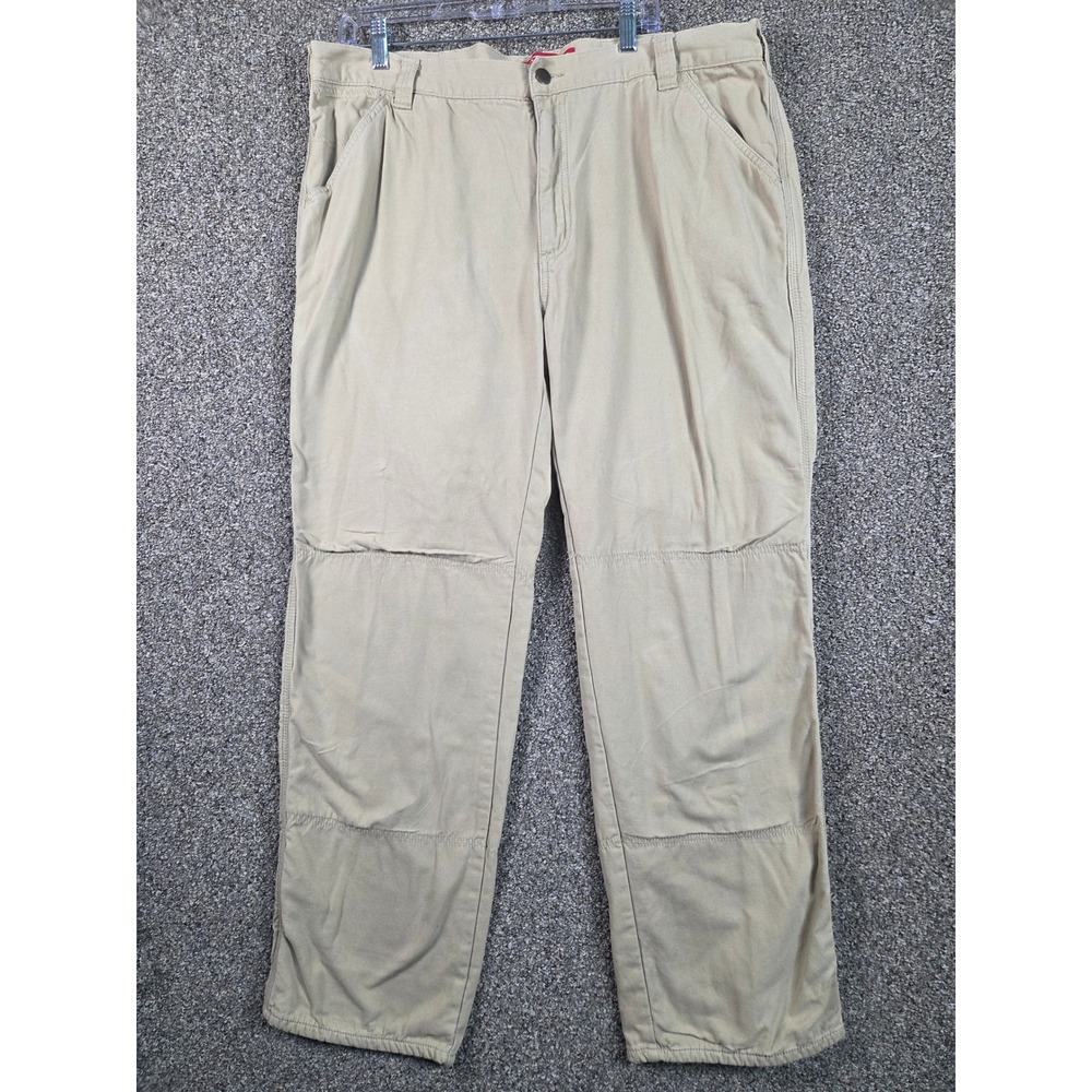 Coleman Flannel Lined Pants Mens 40/32 Tan Cotton Canvas Utility Outdoor Hiking